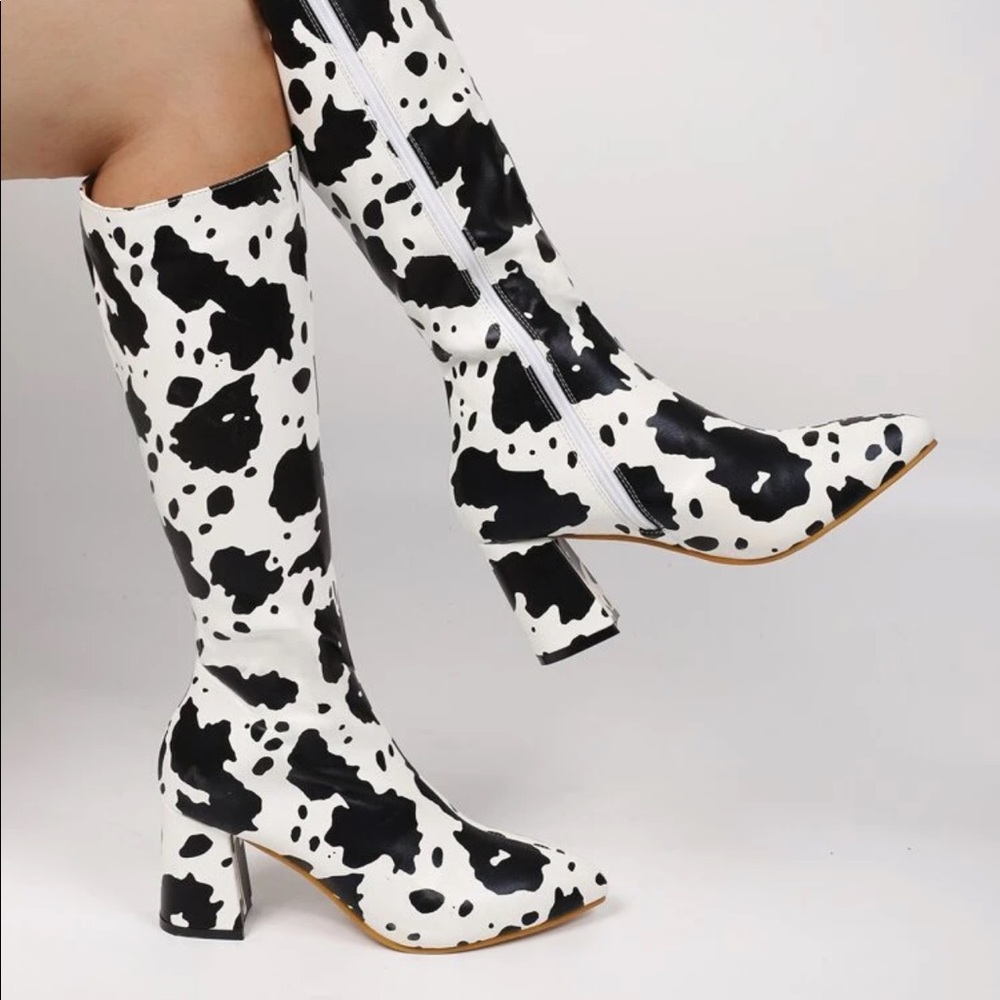 Cow print boots